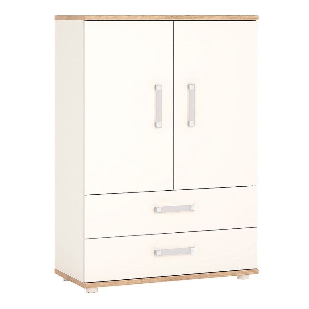 Kinder 2 Door 2 Drawer Cabinet in Light Oak and white High Gloss (opalino handles)